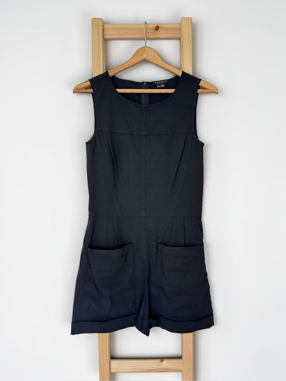 00 Theory Black Sleeveless Utility Pocket Shorts Romper Jumpsuit